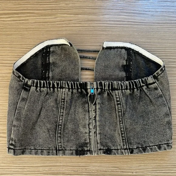 Shein Black Denim acid wash Strapless crop Top with strappy cutouts. - Picture 8 of 8